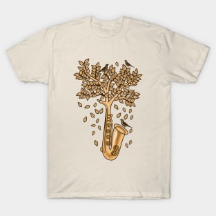 Saxophone nature leaves birds T-Shirt